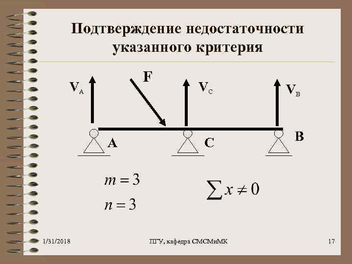 Подтверждение недостаточности указанного критерия F VA A 1/31/2018 VC VB C B ПГУ, кафедра