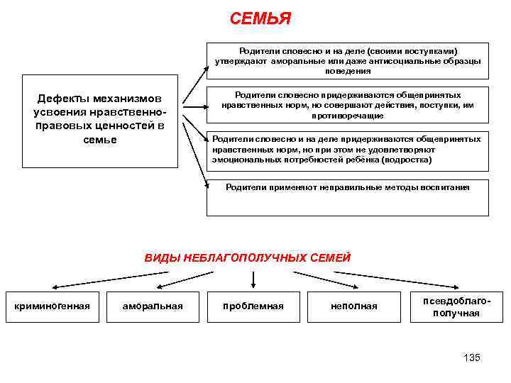 СЕМЬЯ Родители словесно и на деле (своими поступками) утверждают аморальные или даже антисоциальные образцы