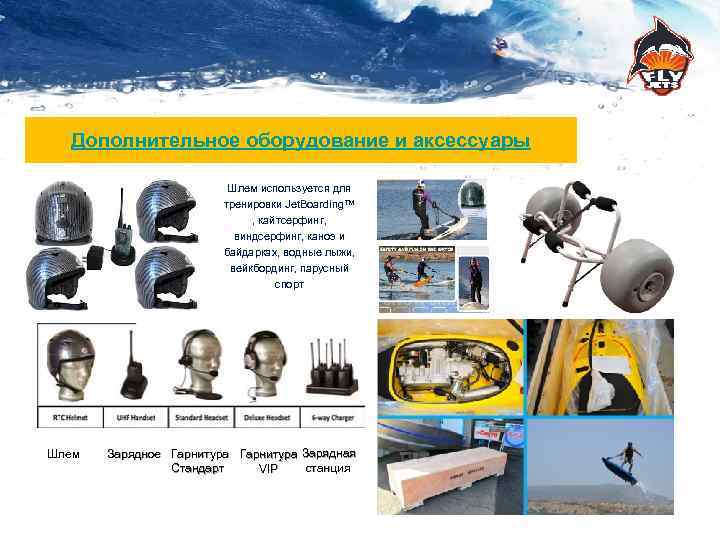 Дополнительное оборудование и аксессуары Шлем используется для тренировки Jet. Boarding™ , кайтсерфинг, виндсерфинг, каноэ