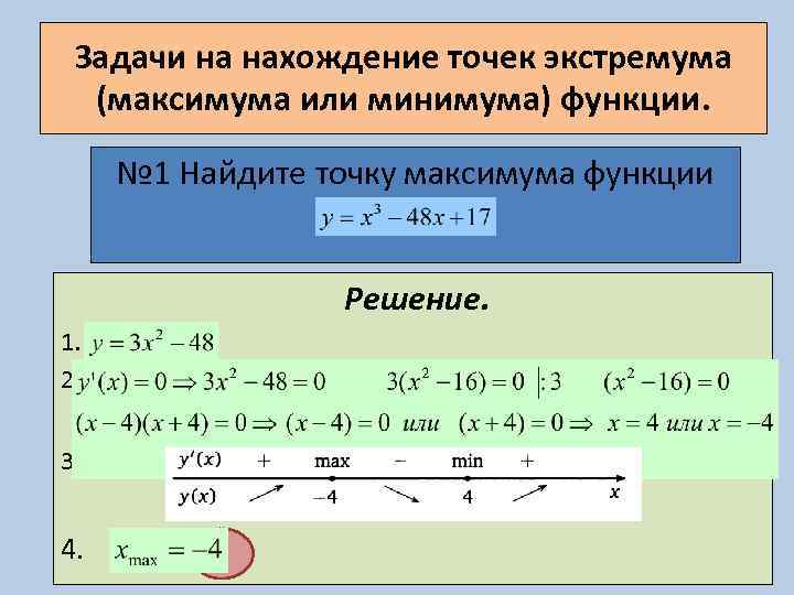 Задачи на нахождение точек экстремума (максимума или минимума) функции. № 1 Найдите точку максимума