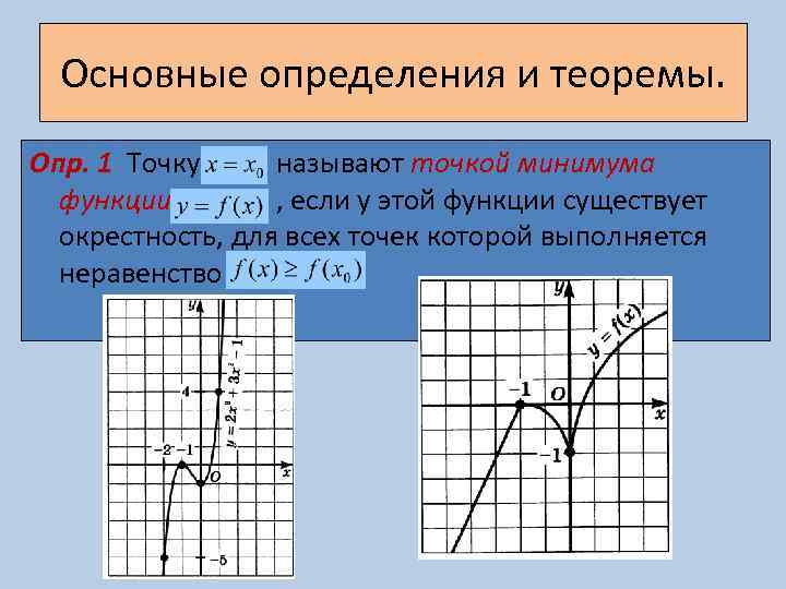 Основные определения и теоремы. Опр. 1 Точку называют точкой минимума функции , если у