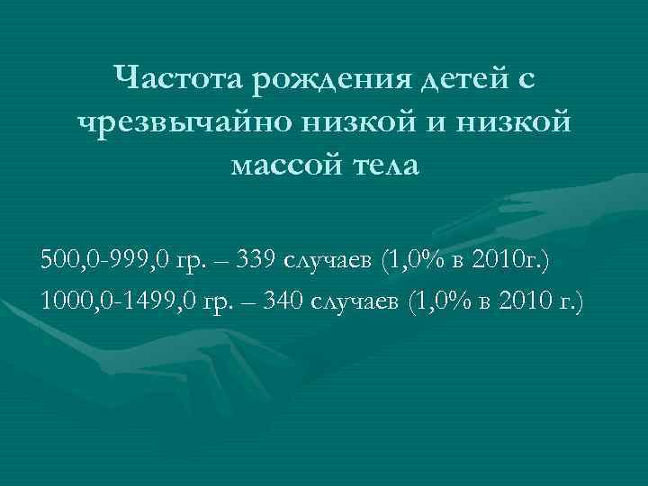 Частота рождения детей с чрезвычайно низкой и низкой массой тела 500, 0 -999, 0