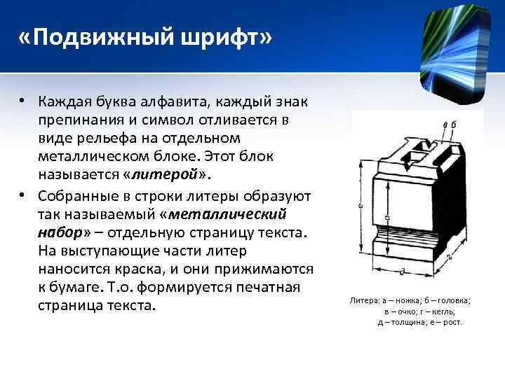  «Подвижный шрифт» • Каждая буква алфавита, каждый знак препинания и символ отливается в
