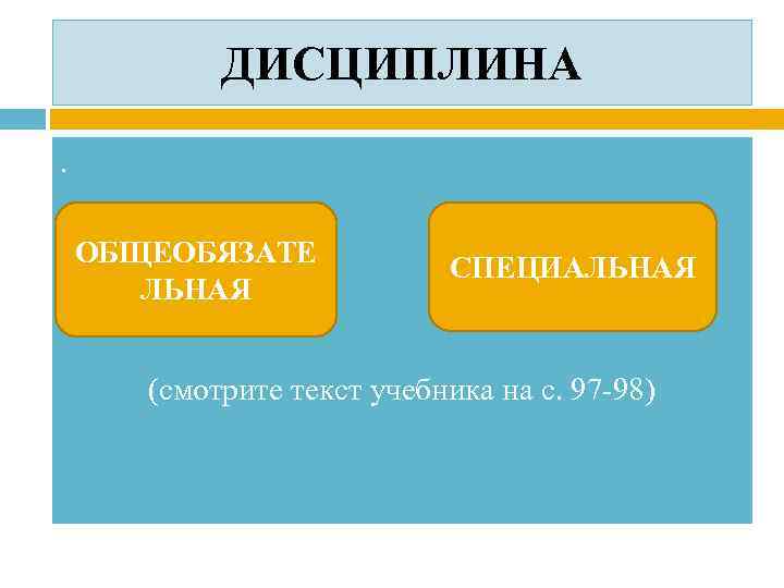 ДИСЦИПЛИНА. ОБЩЕОБЯЗАТЕ ЛЬНАЯ СПЕЦИАЛЬНАЯ (смотрите текст учебника на с. 97 -98) 