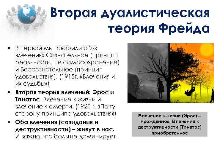 Вторая дуалистическая теория Фрейда • В первой мы говорили о 2 -х влечениях Сознательное