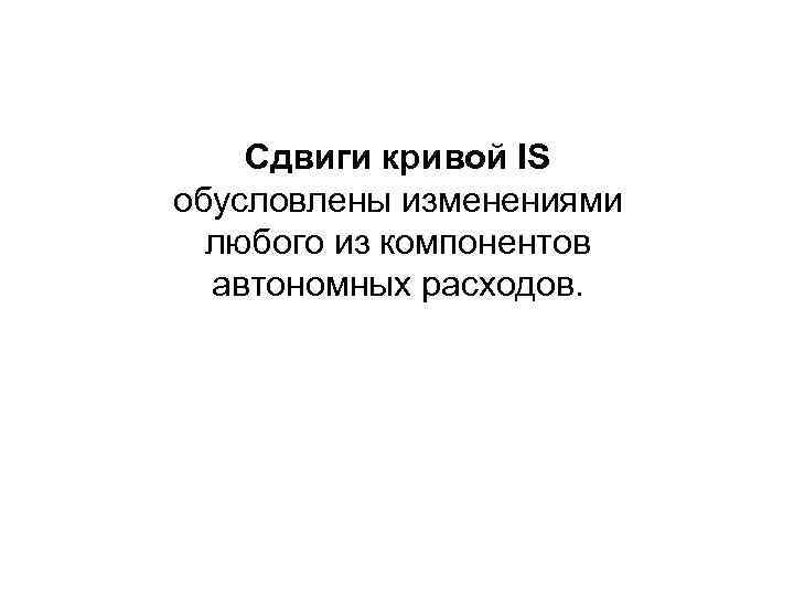 Сдвиги кривой IS обусловлены изменениями любого из компонентов автономных расходов. 