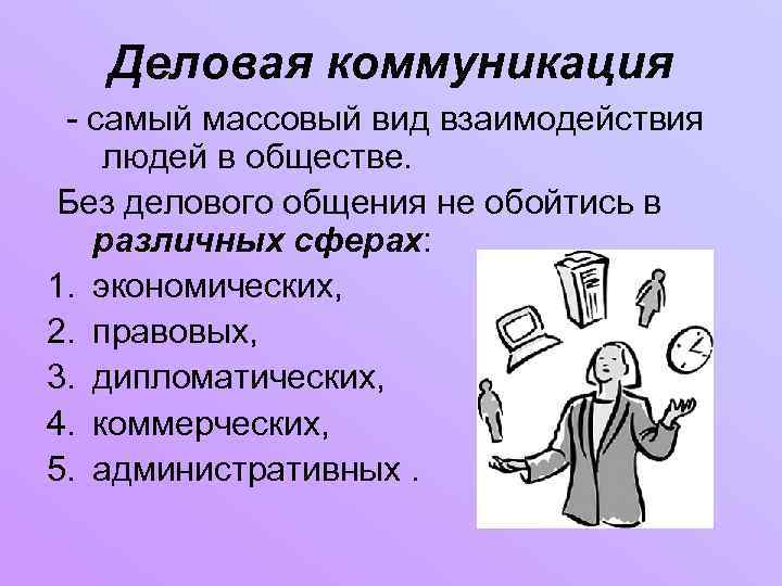 Деловая коммуникация - самый массовый вид взаимодействия людей в обществе. Без делового общения не