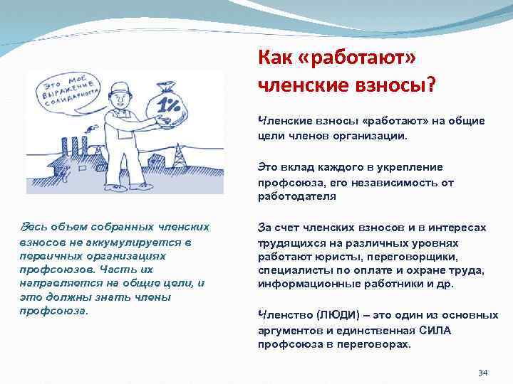 О материальном Как «работают» членские взносы? Членские взносы «работают» на общие цели членов организации.