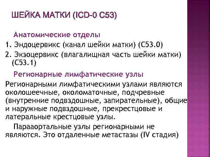 ШЕЙКА МАТКИ (ICD-0 С 53) Анатомические отделы 1. Эндоцервикс (канал шейки матки) (С 53.