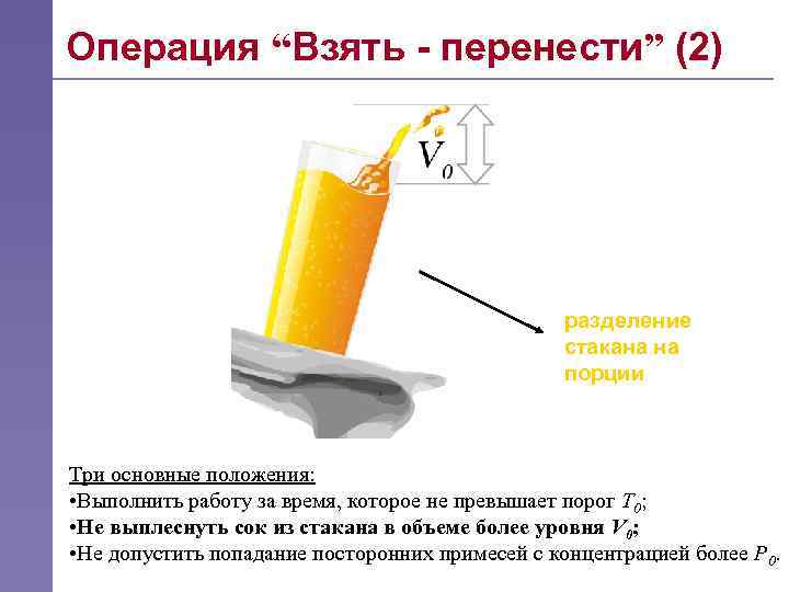 Операция “Взять - перенести” (2) разделение стакана на порции Три основные положения: • Выполнить