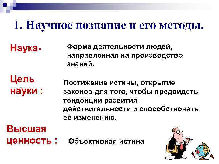 1. Научное познание и его методы. Наука. Цель науки : Высшая ценность : Форма
