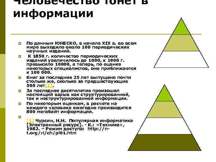 Человечество тонет в информации p p p По данным ЮНЕСКО, в начале XIX в.