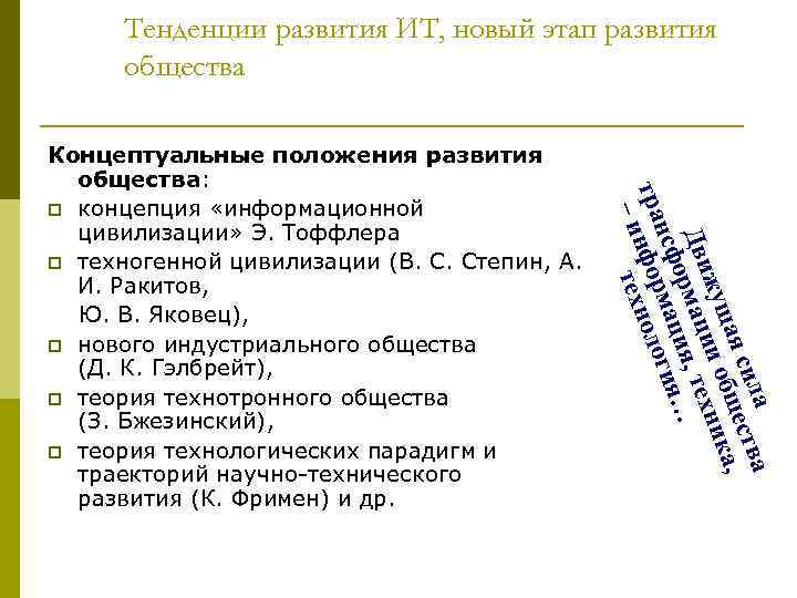 Тенденции развития ИТ, новый этап развития общества ила тва ая с бщес а, жущ