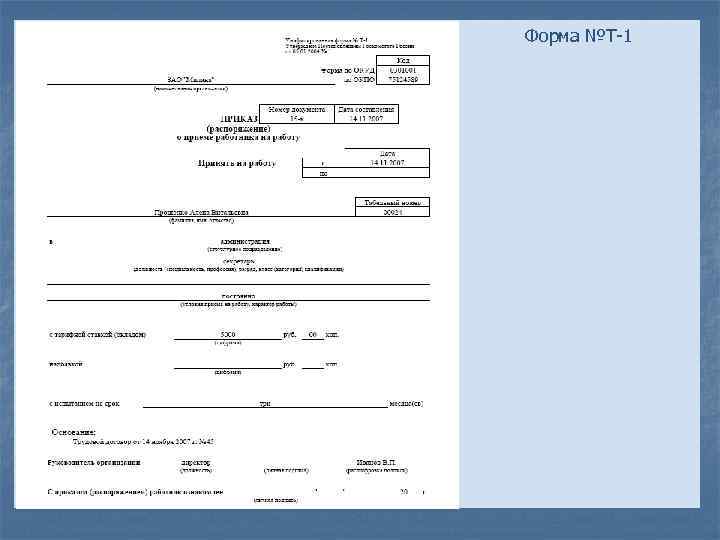 Форма №Т 1 