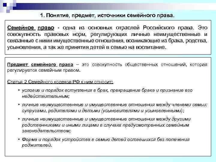 Семейное право как отрасль права презентация