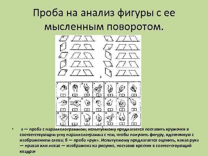 Проба на анализ фигуры с ее мысленным поворотом. • а — проба с параллелограммом;
