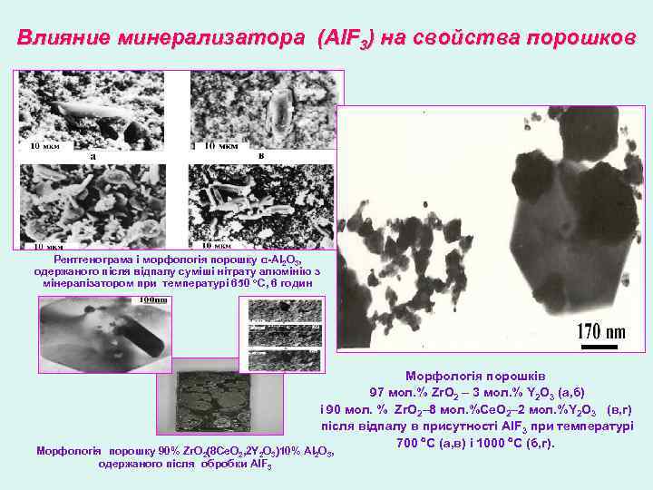 Влияние минерализатора (Al. F 3) на свойства порошков Рентгенограма і морфологія порошку α-Al 2