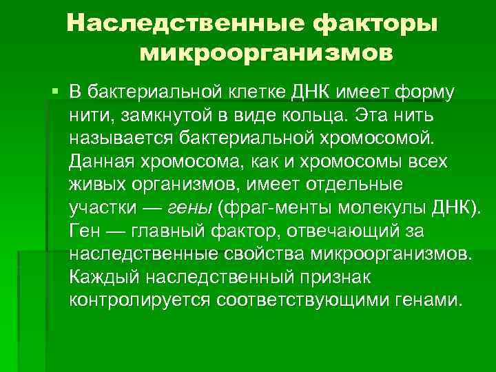 Факторы микроорганизмов. Наследственные факторы микроорганизмов. Организация генетического материала микроорганизмов. Наследственные факторы бактериальной клетки. Генетические признаки бактерий.