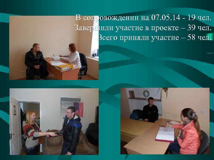 В сопровождении на 07. 05. 14 - 19 чел. Завершили участие в проекте –