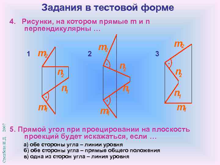 Задания в тестовой форме 4. Рисунки, на котором прямые m и n перпендикулярны …