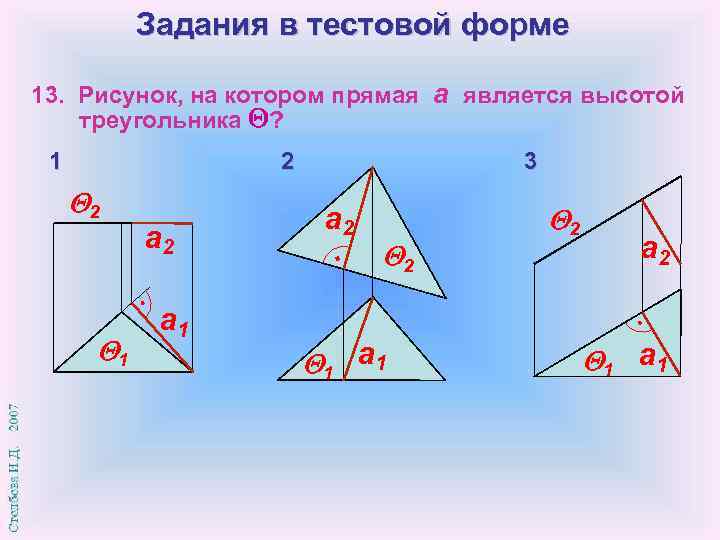 Задания в тестовой форме 13. Рисунок, на котором прямая а является высотой треугольника ?