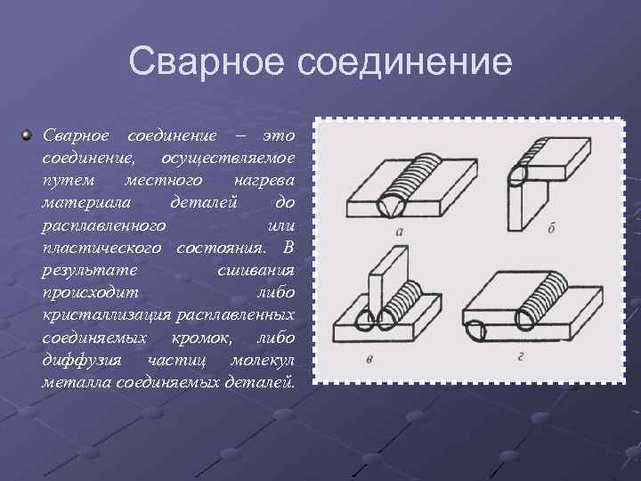 Сварное соединение – это соединение, осуществляемое путем местного нагрева материала деталей до расплавленного или