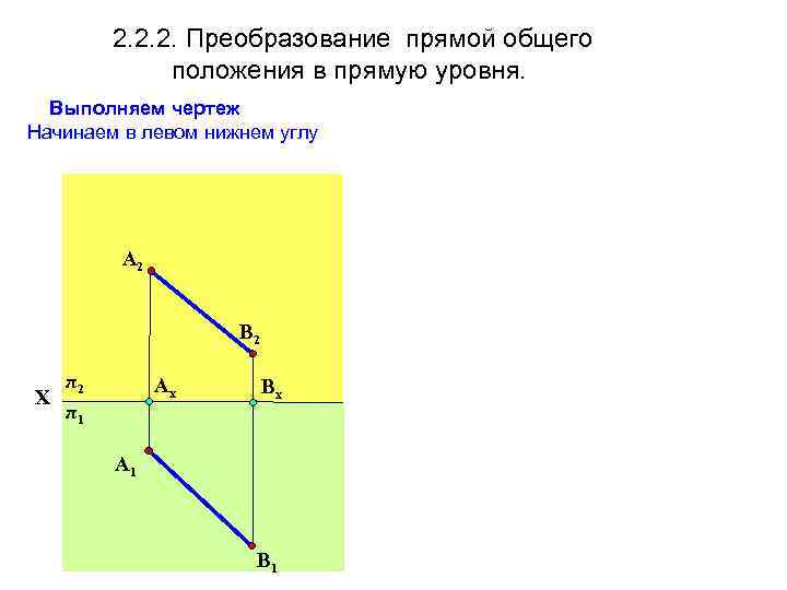 2. 2. 2. Преобразование прямой общего положения в прямую уровня. Выполняем чертеж Начинаем в