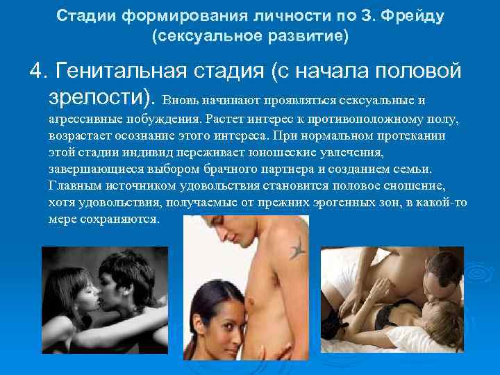 Стадии формирования личности по З. Фрейду (сексуальное развитие) 4. Генитальная стадия (с начала половой