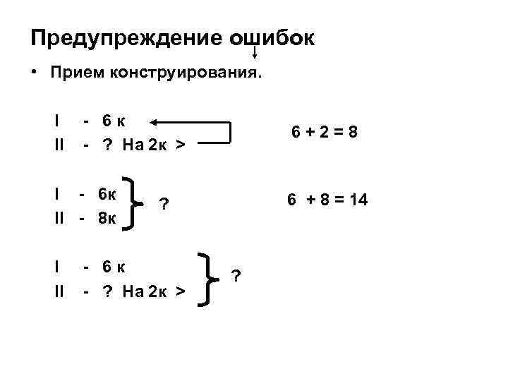 Предупреждение ошибок • Прием конструирования. I II 6 к ? На 2 к >