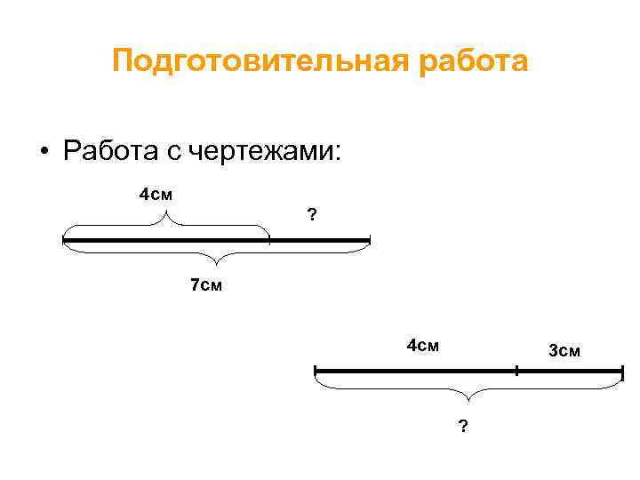 Подготовительная работа • Работа с чертежами: 4 см ? 7 см 4 см 3