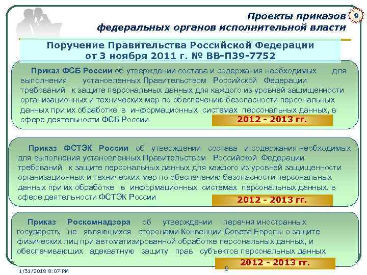 Проекты приказов федеральных органов исполнительной власти Поручение Правительства Российской Федерации от 3 ноября 2011