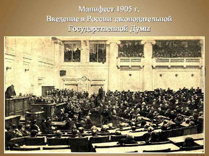 Манифест 1905 г. Введение в России законодательной Государственной Думы 