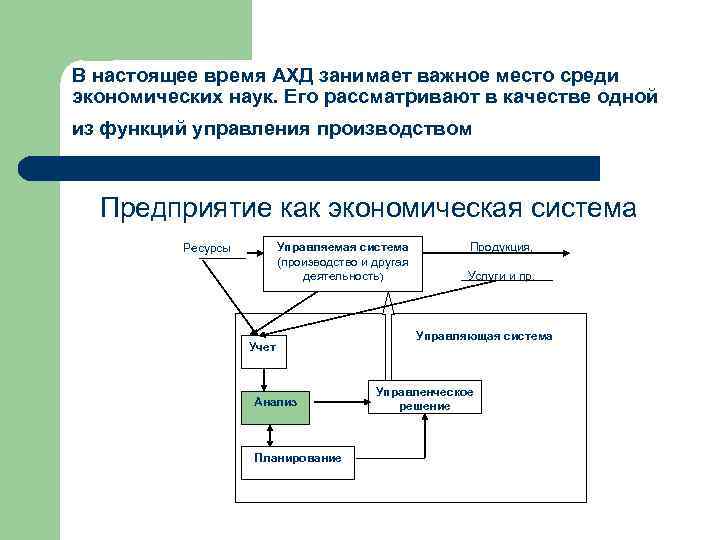В настоящее время АХД занимает важное место среди экономических наук. Его рассматривают в качестве