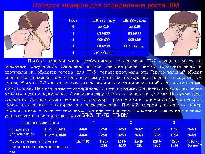 Порядок замеров для определения роста ШМ Рост ШМ 62 у (мм) ШМ 66 му