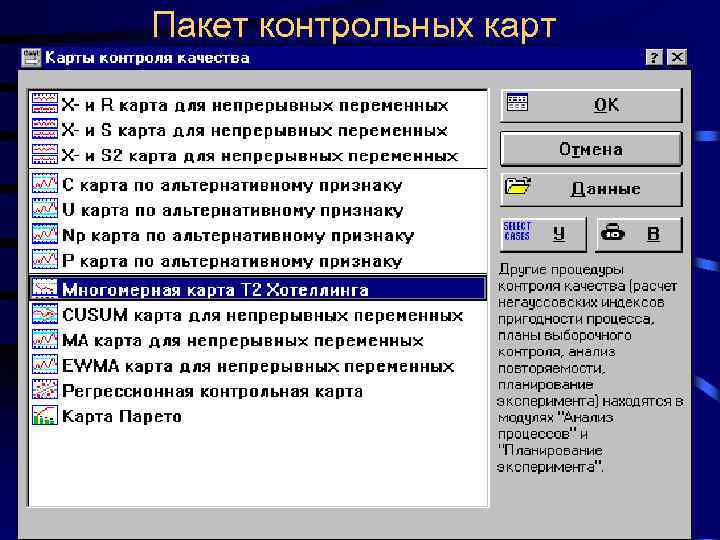 Пакет контрольных карт в модуле «Контроль качества» В модуле Контроль качества предлагается широкий выбор