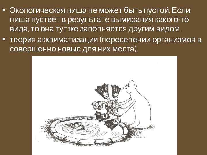  • Экологическая ниша не может быть пустой. Если ниша пустеет в результате вымирания