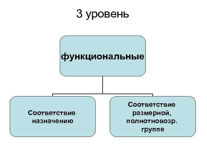 3 уровень функциональные Соответствие назначению Соответствие размерной, полнотновозр. группе 