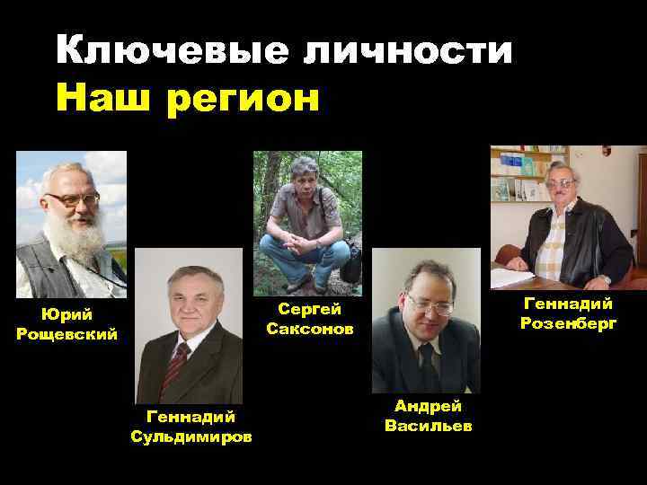 Ключевые личности Наш регион Геннадий Розенберг Сергей Саксонов Юрий Рощевский Геннадий Сульдимиров Андрей Васильев