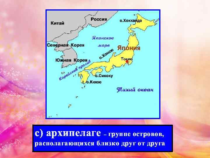 с) архипелаге – группе островов, располагающихся близко друг от друга 