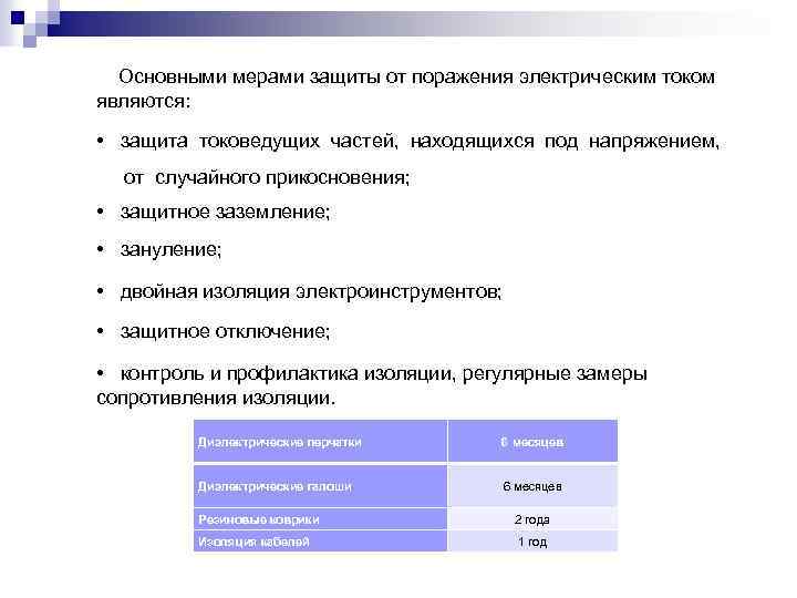 Меры защиты от электрического тока