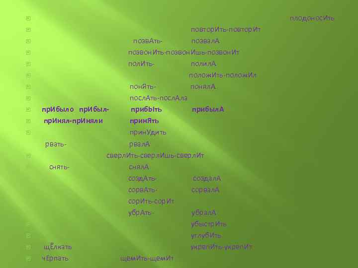 плодонос. Ить повтор. Ить-повтор. Ит позв. Ать- позвал. А позвон. Ить-позвон. Ишь-позвон. Ит