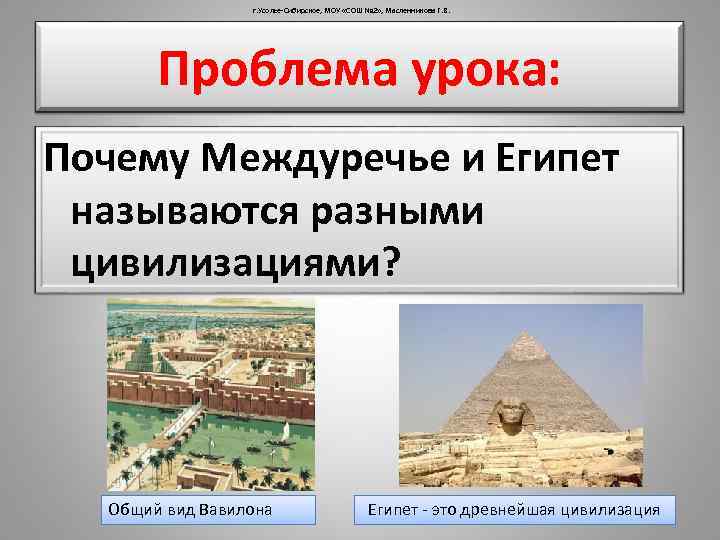 г. Усолье-Сибирское, МОУ «СОШ № 2» , Масленникова Г. В. Проблема урока: Почему Междуречье