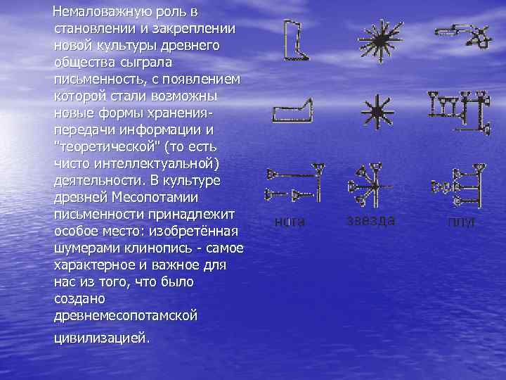 Немаловажную роль в становлении и закреплении новой культуры древнего общества сыграла письменность, с появлением