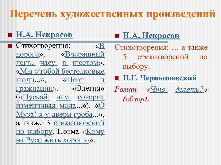 Перечень художественных произведений n Н. А. Некрасов n n Стихотворения: «В дороге» , «Вчерашний