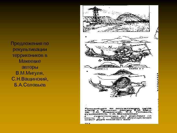 Предложения по рекультивации террикоников в Макеевке авторы В. М. Мигуля, С. Н. Ващинский, Б.