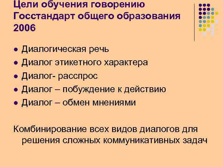 Обучение диалогической речи на уроках английского языка. Цели и задачи говорения. Цель диалогической речи. Задачи обучения диалогической речи. Цели и задачи обучения диалогической речи..