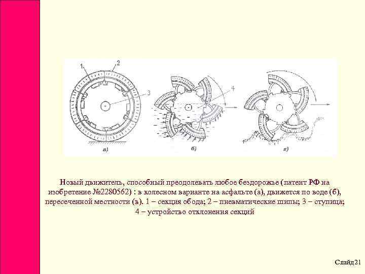 Новый движитель, способный преодолевать любое бездорожье (патент РФ на изобретение № 2280562) : в