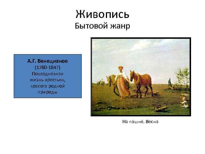 Живопись Бытовой жанр А. Г. Венецианов (1780 -1847) Повседневная жизнь крестьян, красота родной природы