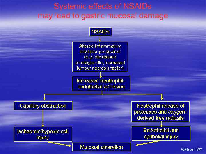 Systemic effects of NSAIDs may lead to gastric mucosal damage NSAIDs Altered inflammatory mediator