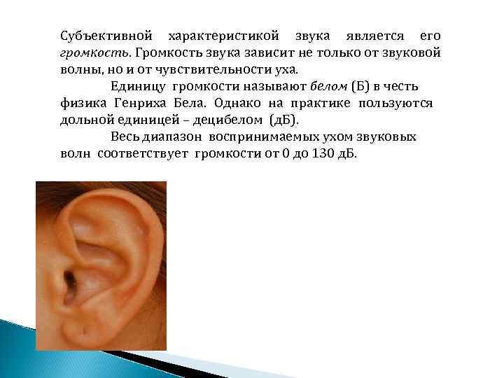 Субъективной характеристикой звука является его громкость. Громкость звука зависит не только от звуковой волны,